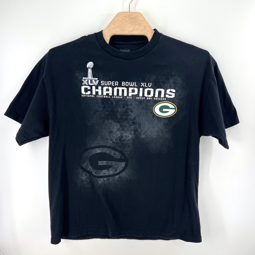 Reebok Green Bay Packers Super Bowl XLV Champions 2XL Cotton Black NFL T Shirt